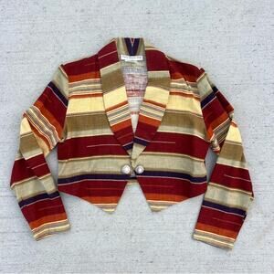 Vintage 80s Southwestern Saddle Blanket Striped Cropped Concho Blazer Jacket MED
